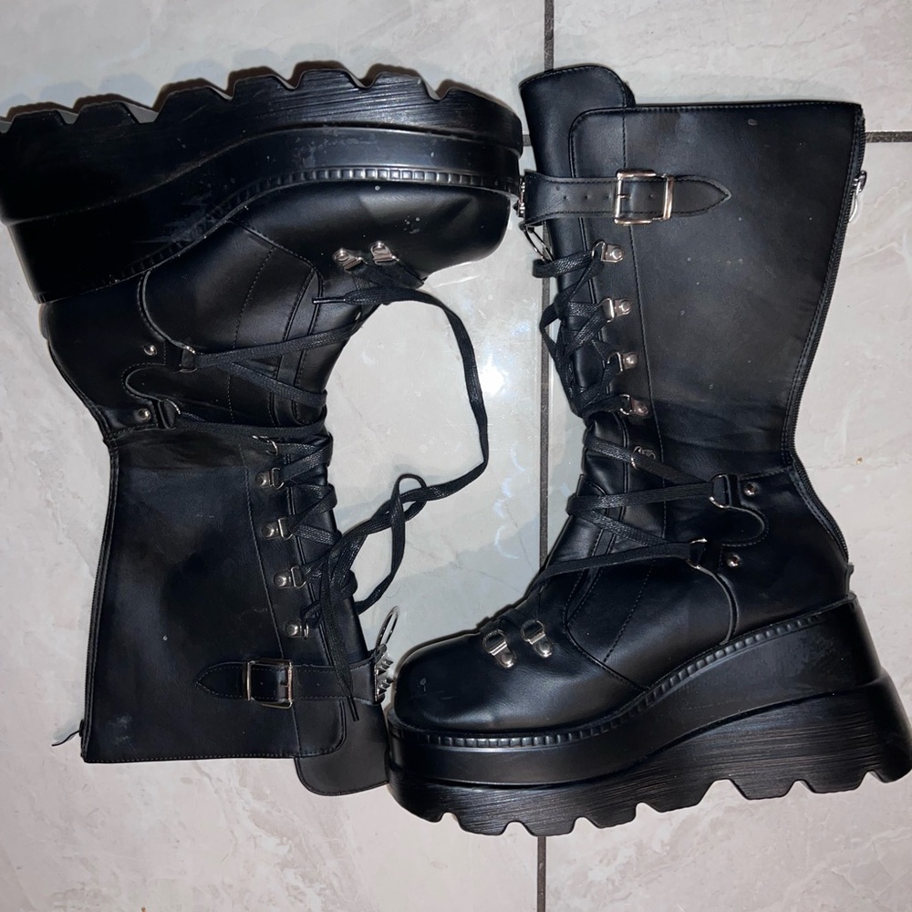Black Platform Lace-Up Boots